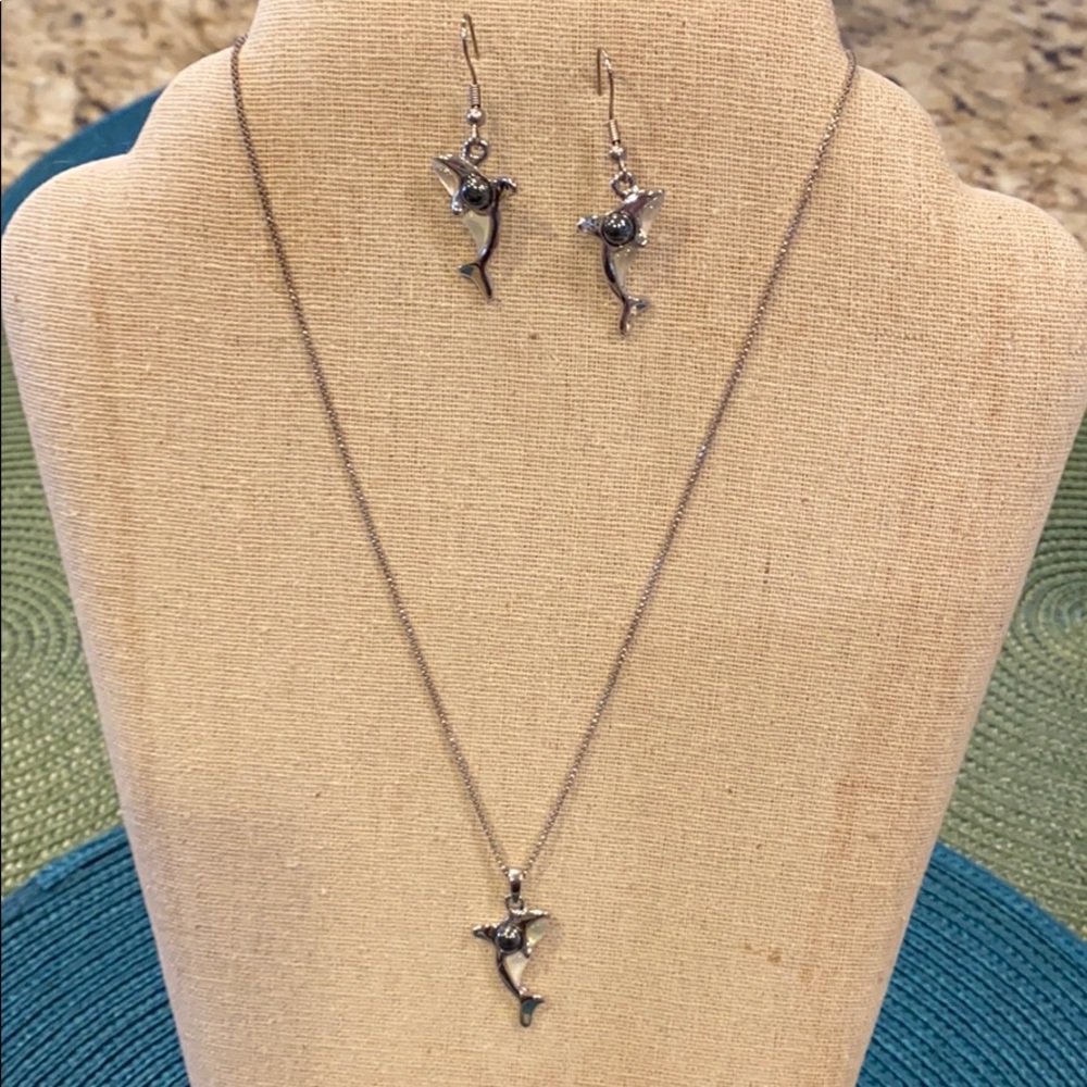 Dolphin necklace and earring set